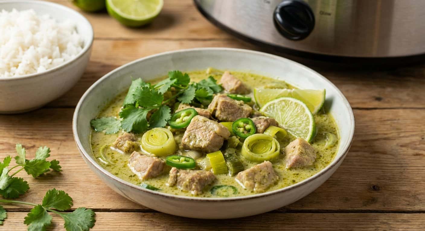 Curry Verde Suave de Cerdo con Puerro y Leche de Coco en Slow Cooker