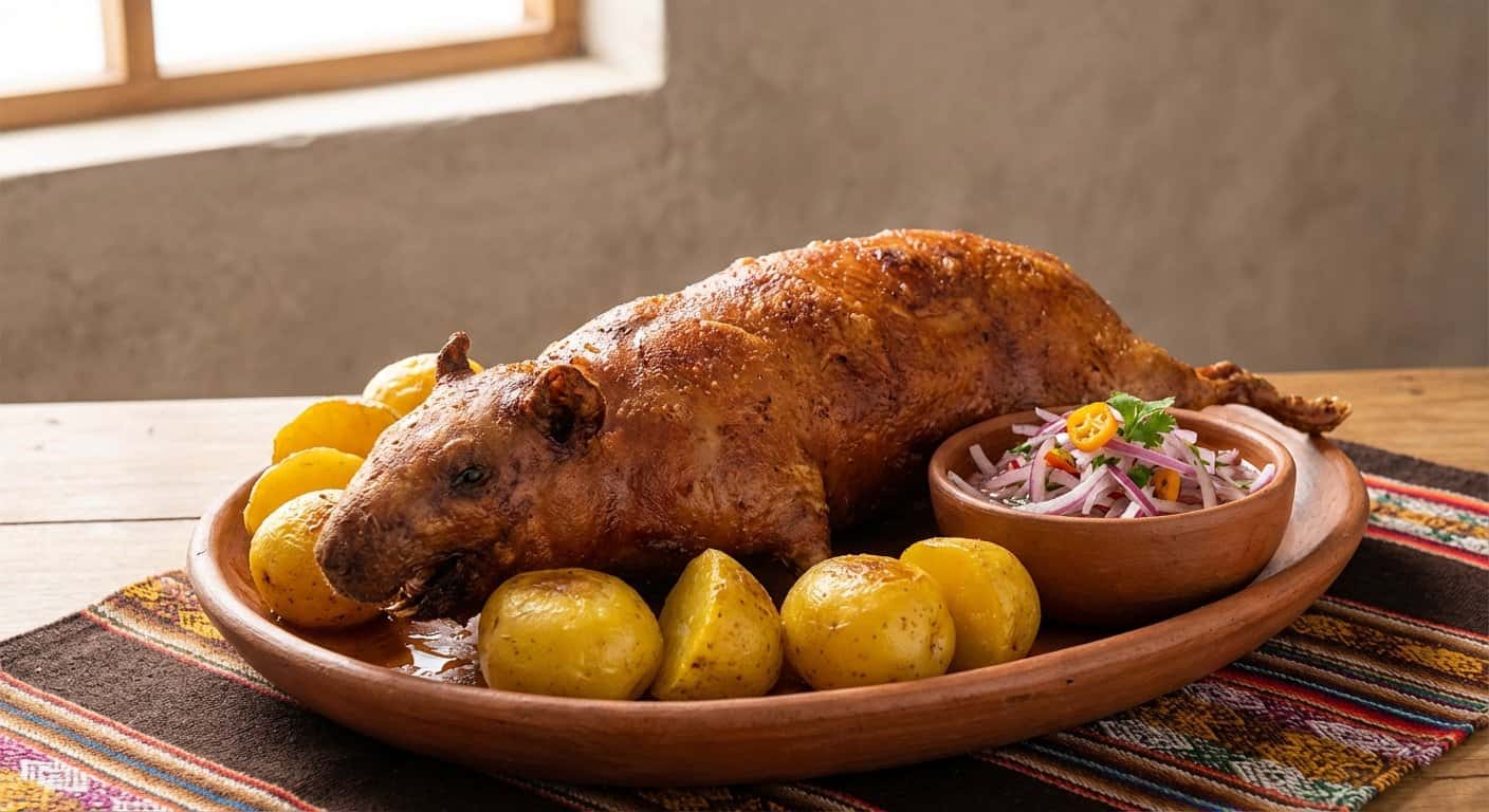 Cuy Asado con Papas Doradas