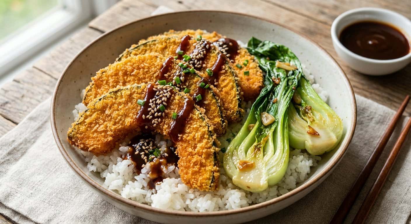 Donburi de Calabaza Katsu con Pak Choi