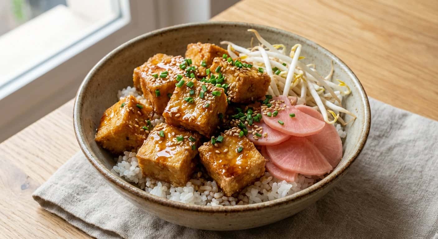 Donburi de Tofu Ponzu con Daikon