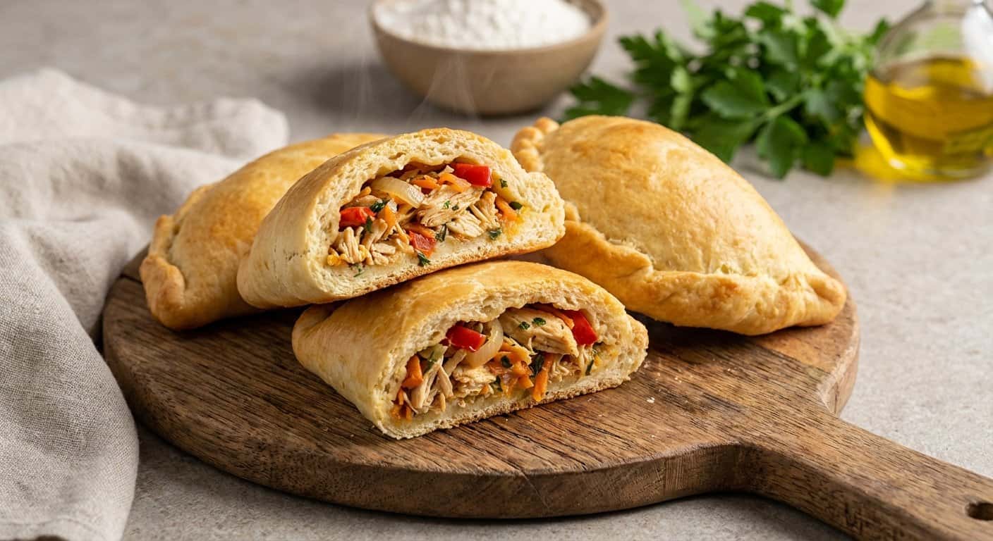 Empanadas de Pollo y Verduras con Masa de Pan Rápida