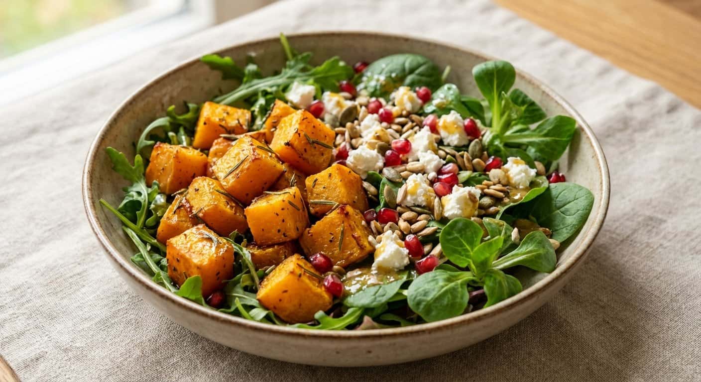 Ensalada de Calabaza Asada con Queso de Cabra y Semillas