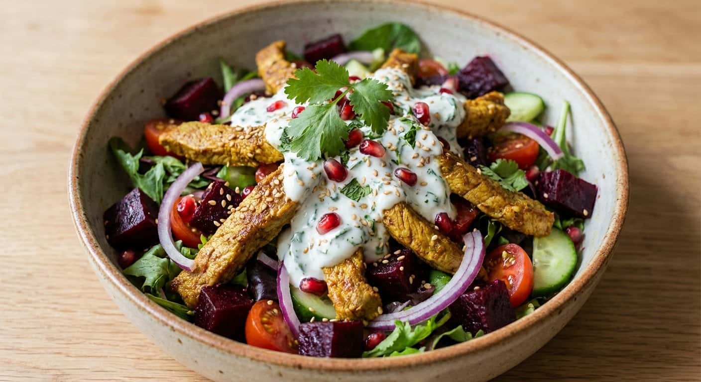 Ensalada de Cerdo al Curry con Remolacha y Yogur Natural
