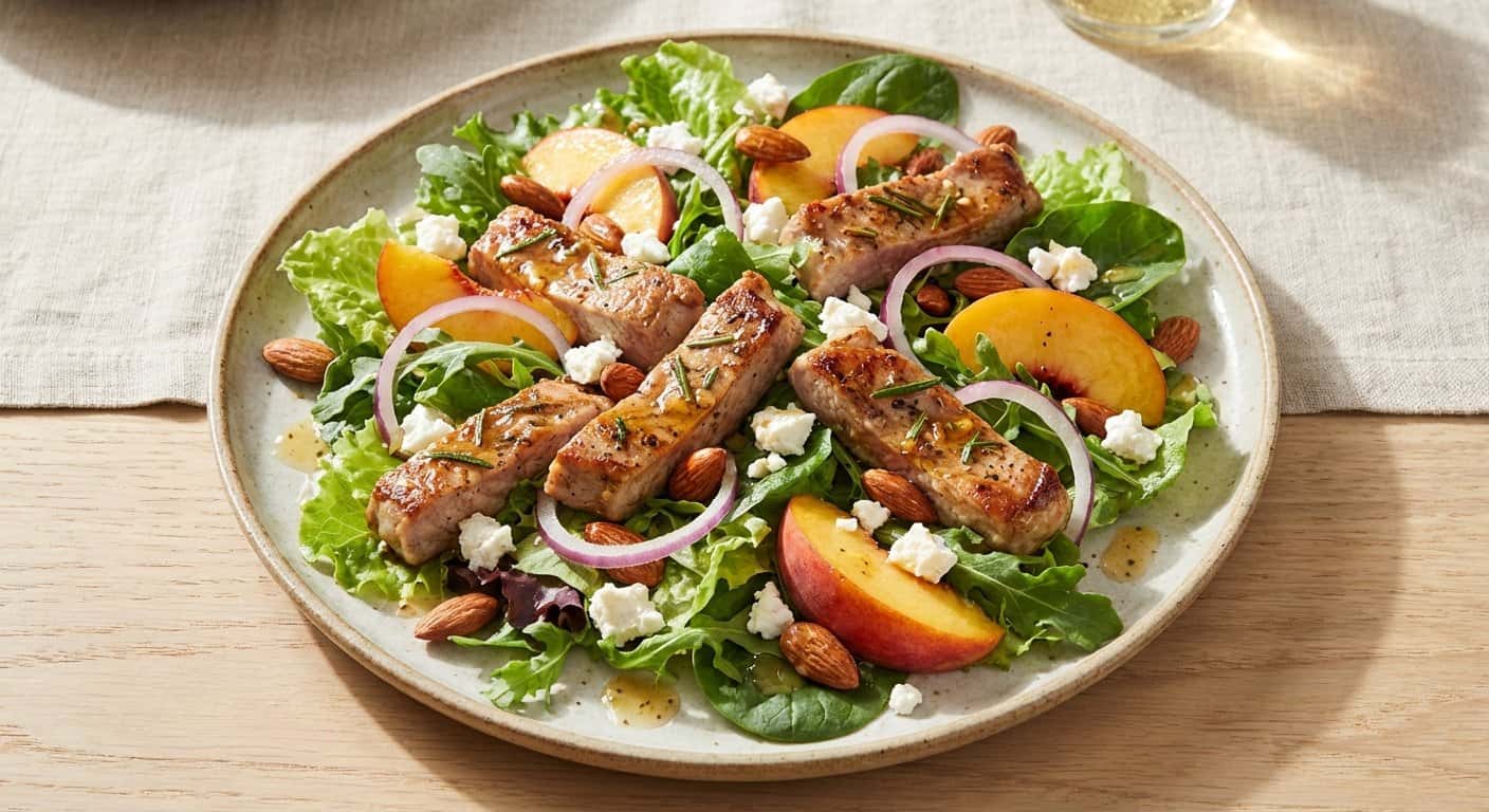 Ensalada de Cerdo con Melocotón y Almendras
