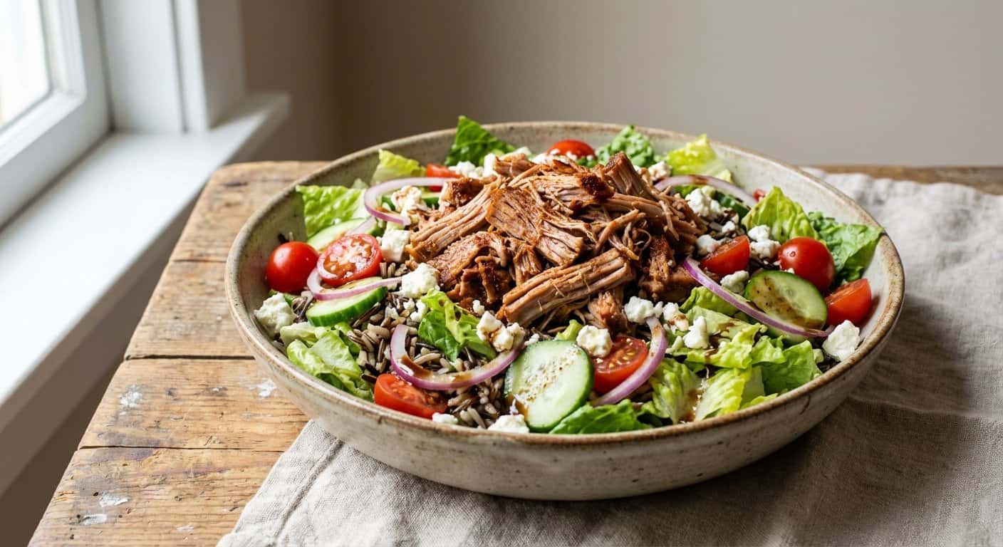 Ensalada de Cerdo Desmenuzado con Lechuga Romana y Arroz Salvaje