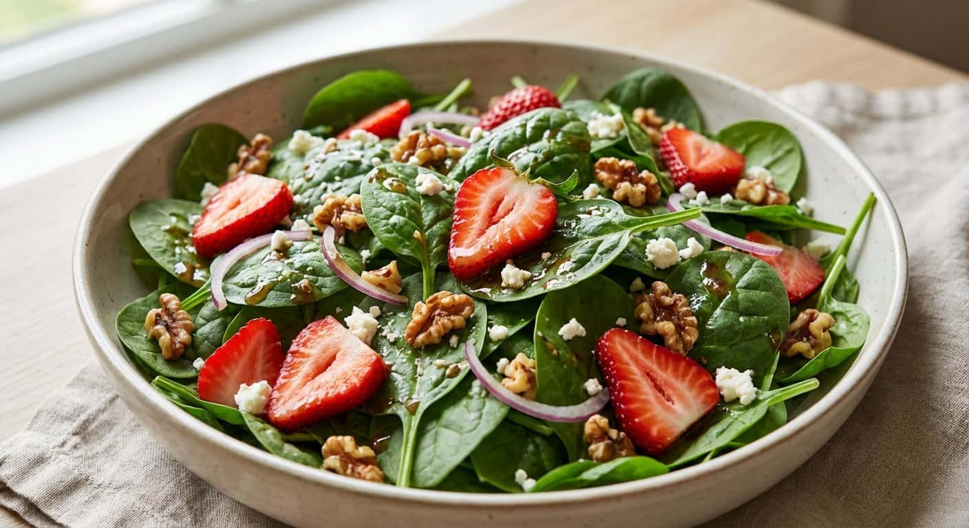 Ensalada de espinacas con fresas y nueces