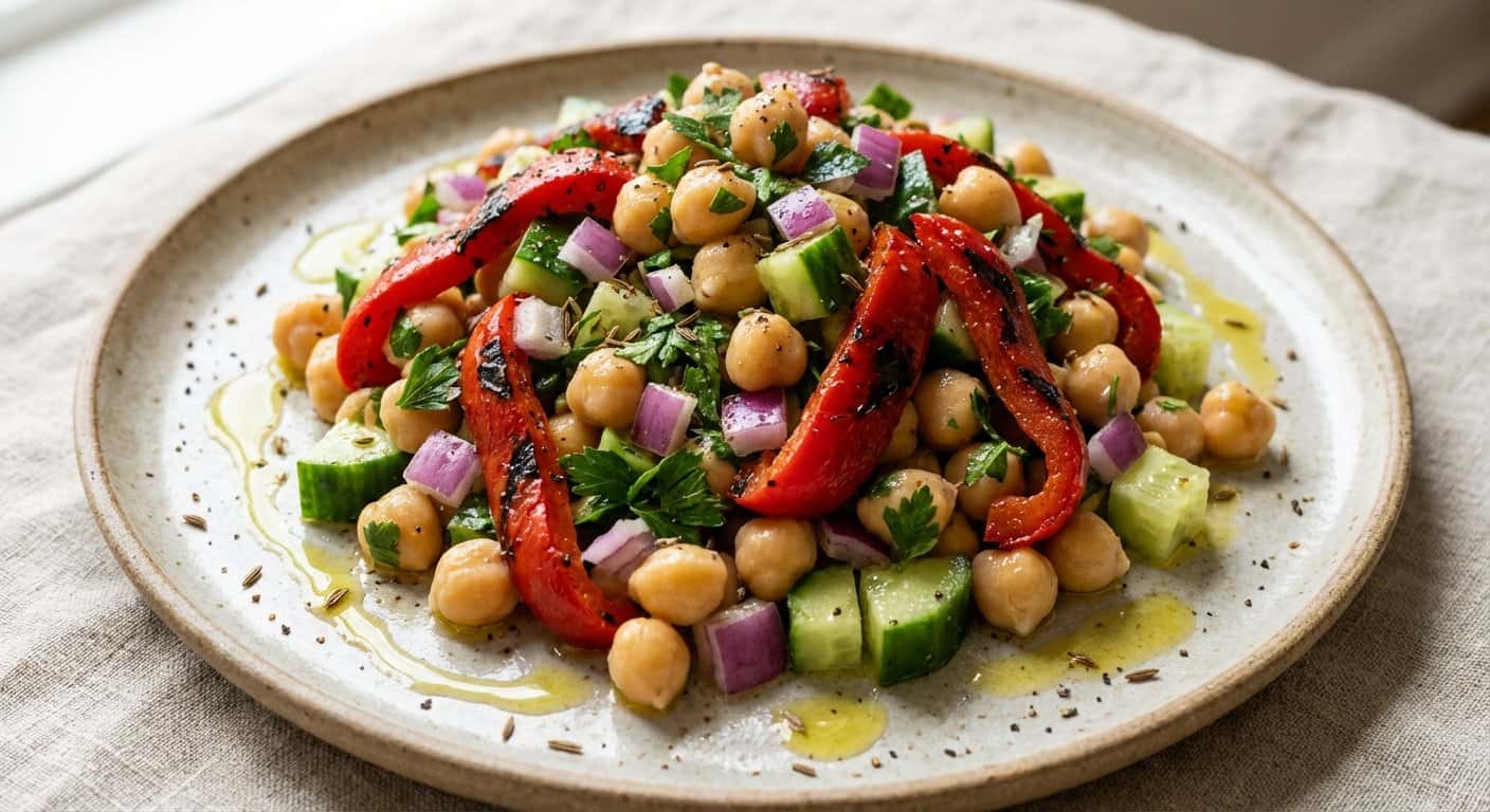 Ensalada de garbanzos con pimiento asado