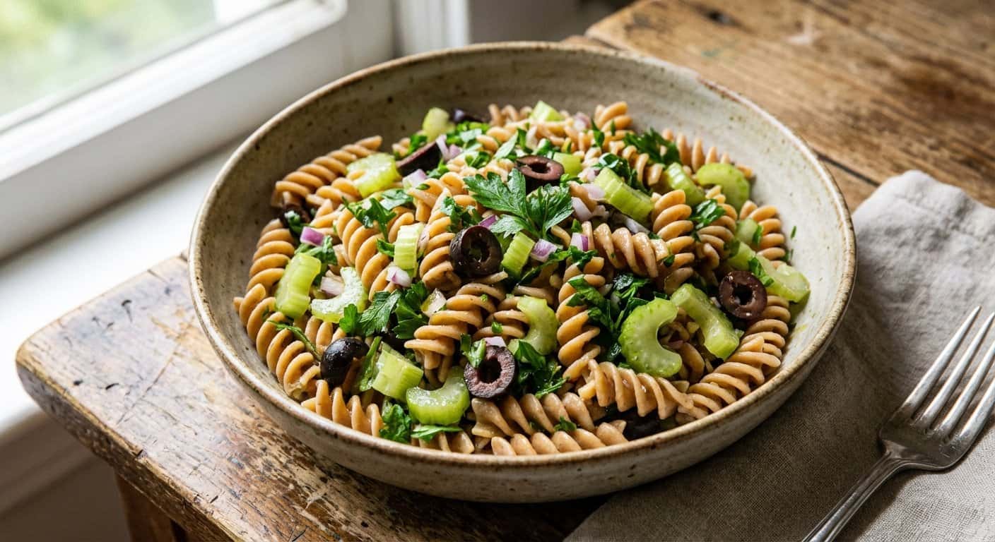 Ensalada de Pasta Integral con Apio y Aceitunas