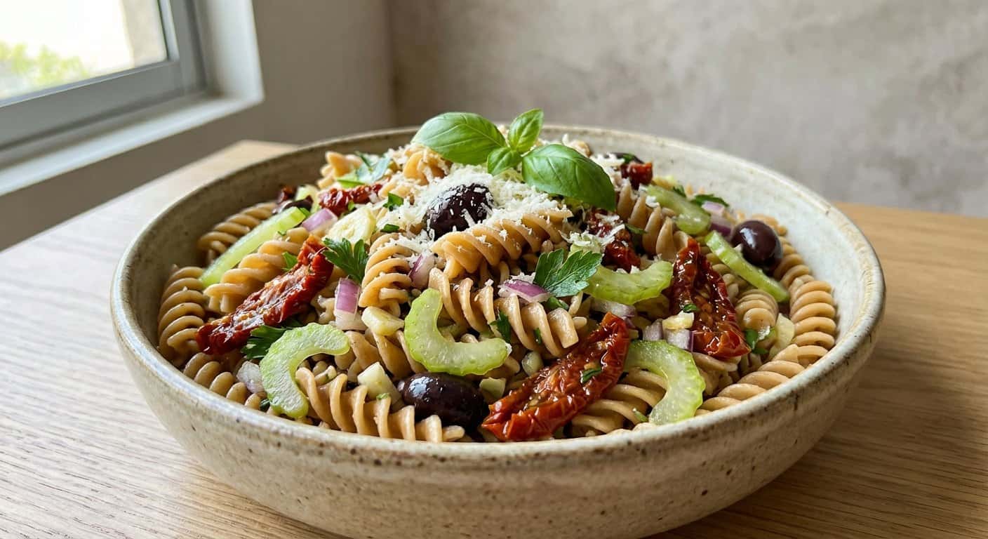 Ensalada de Pasta Integral con Apio y Tomate Seco