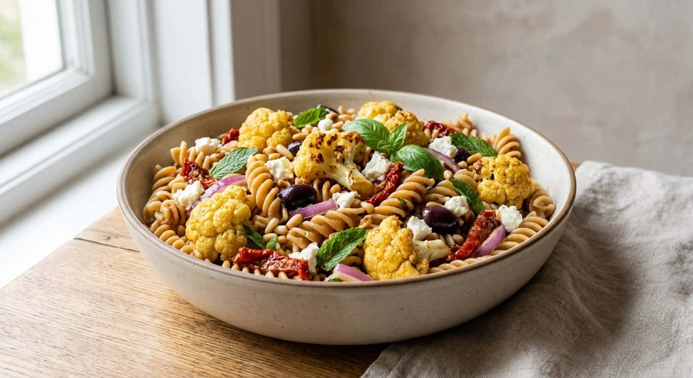 Ensalada de Pasta Integral con Coliflor y Tomate Seco