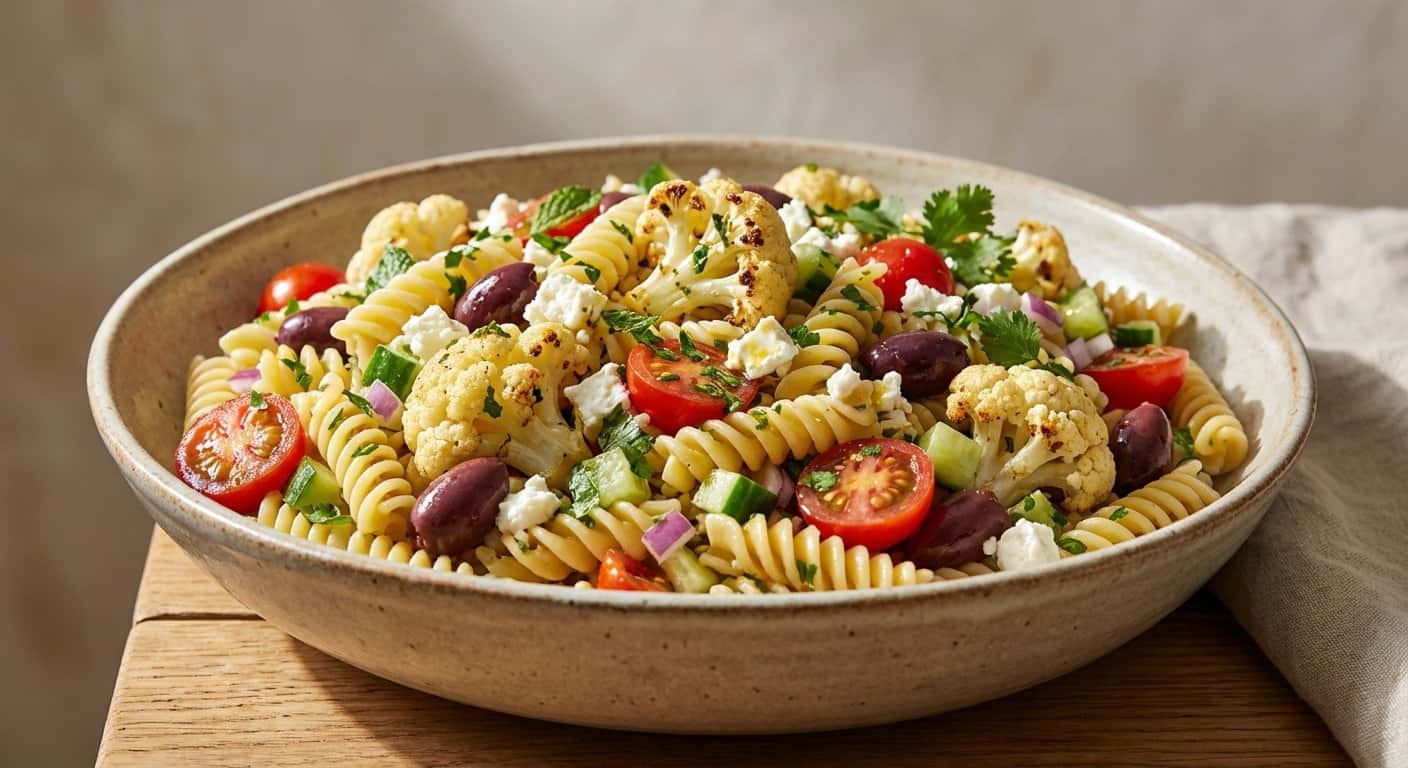 Ensalada de Pasta Mediterránea con Coliflor y Hierbas Frescas