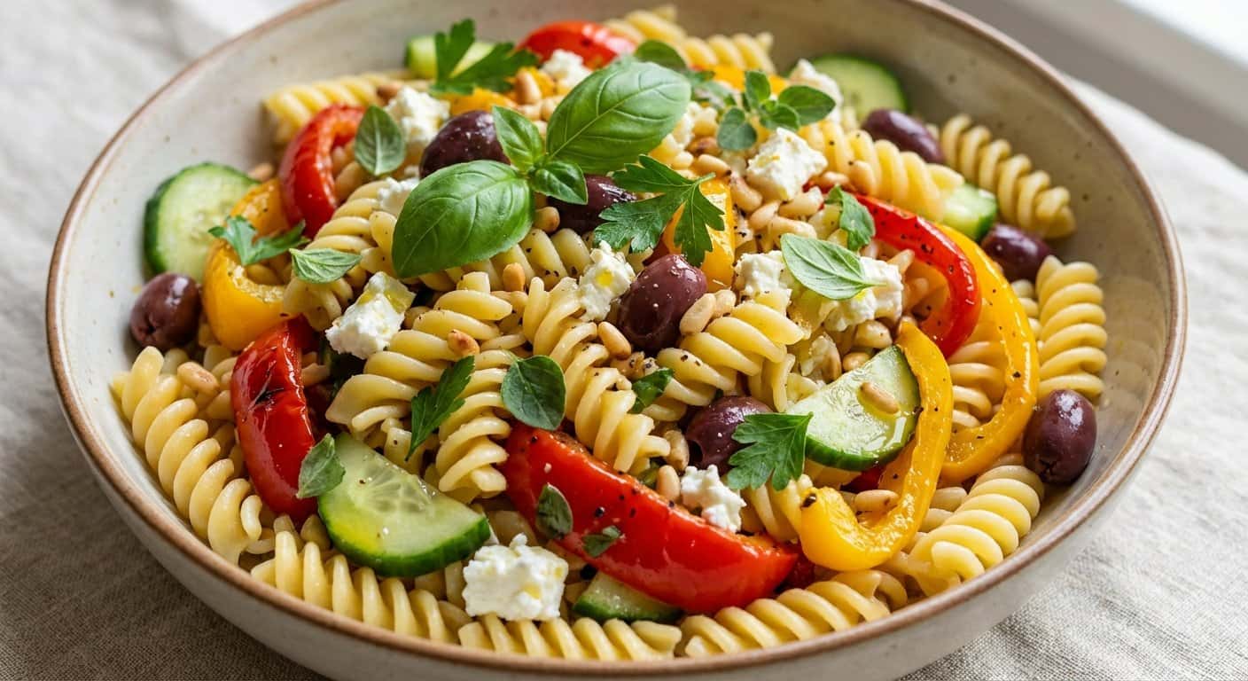 Ensalada de Pasta Mediterránea con Pimientos y Hierbas Frescas