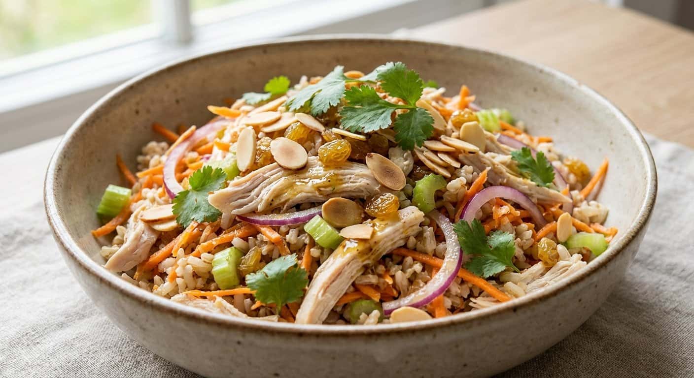 Ensalada de Pollo con Arroz Integral y Zanahoria