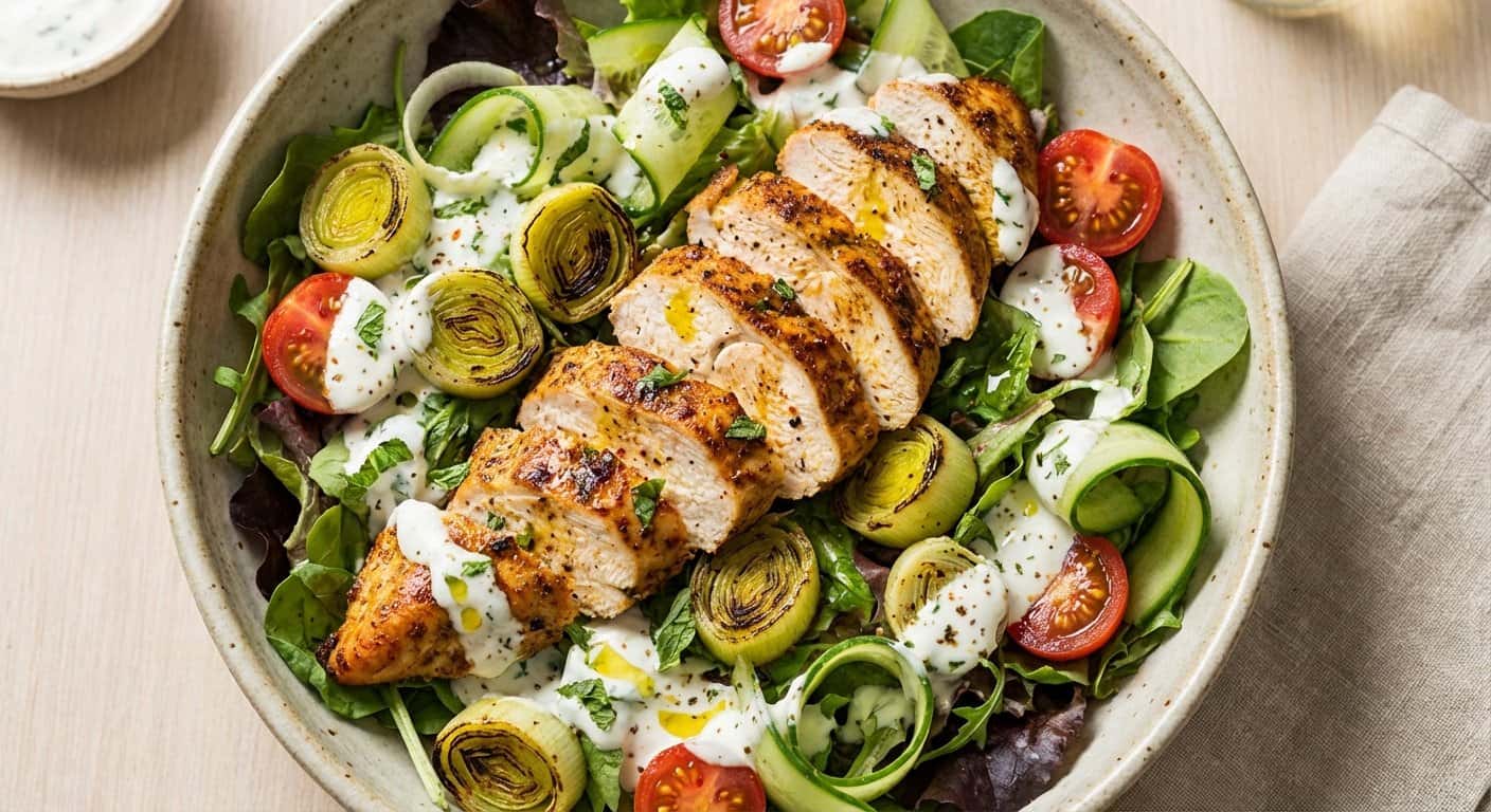 Ensalada de Pollo con Especias, Puerro y Yogur Natural