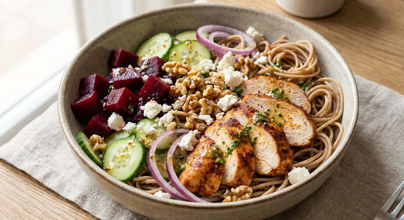 Ensalada de Pollo con Fideos Integrales y Remolacha
