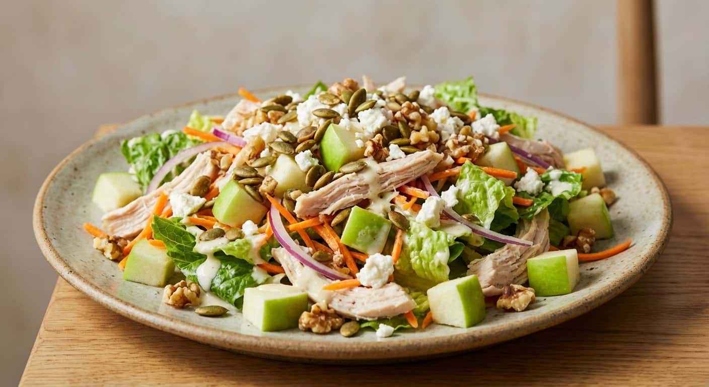 Ensalada de pollo con manzana y semillas de calabaza