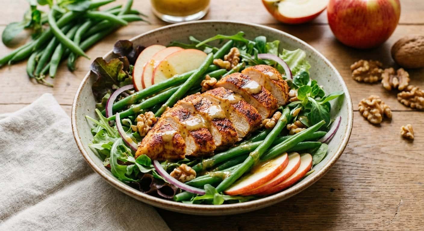 Ensalada de Pollo Especiado con Judías Verdes y Manzana