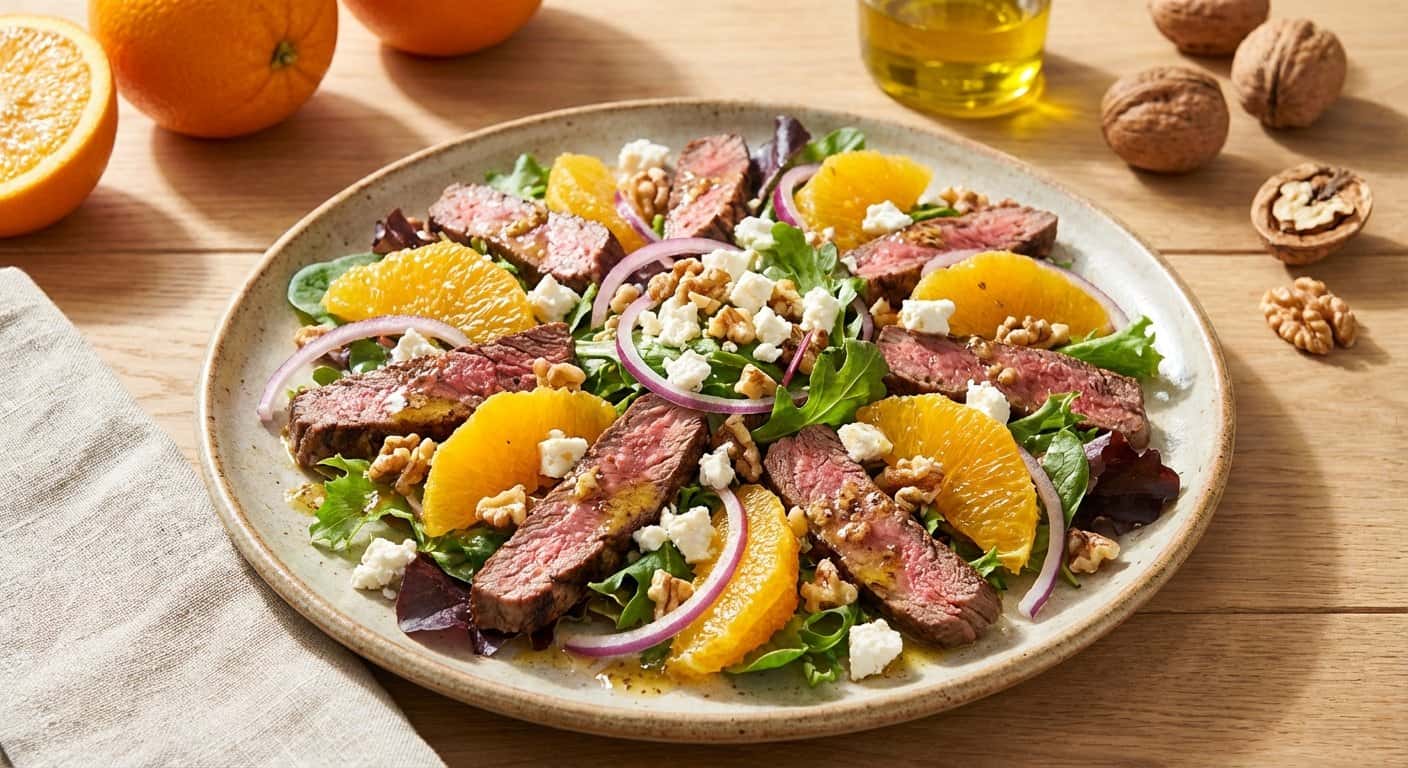 Ensalada de Ternera con Naranja y Cebolla Morada