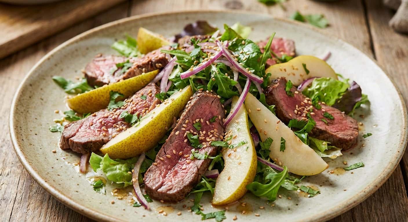 Ensalada de Ternera con Pera y Semillas de Sésamo