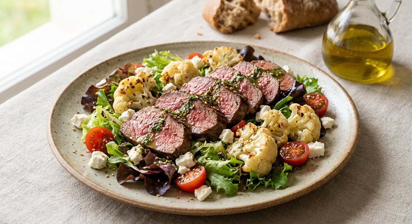Ensalada de Ternera Marinada con Coliflor y Vinagreta de Hierbas