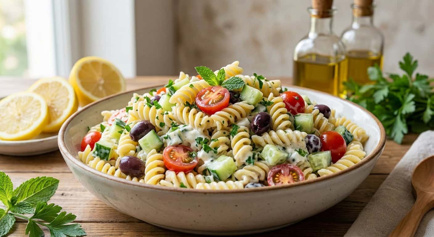 Ensalada Fría de Pasta con Ajo y Vinagreta de Yogur