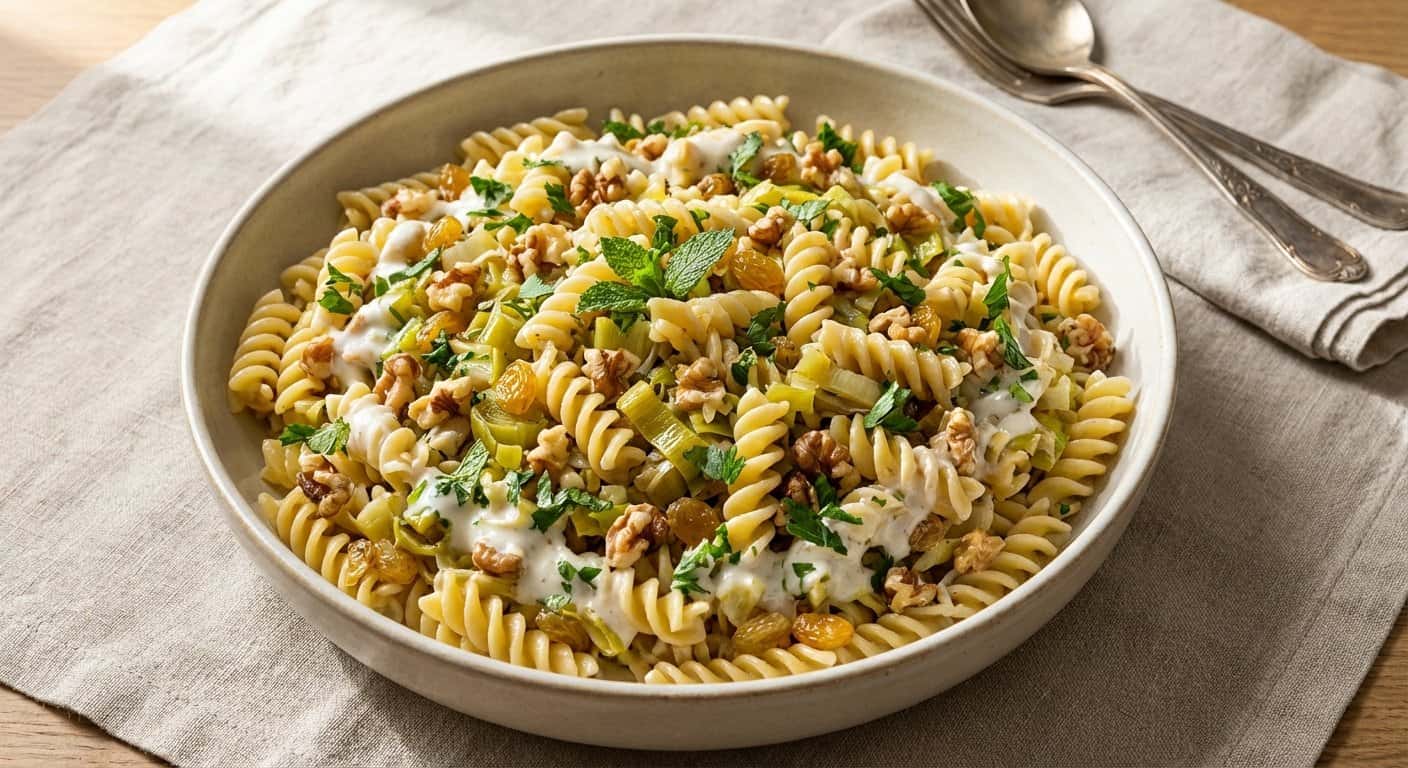 Ensalada Fría de Pasta con Puerro y Vinagreta de Yogur