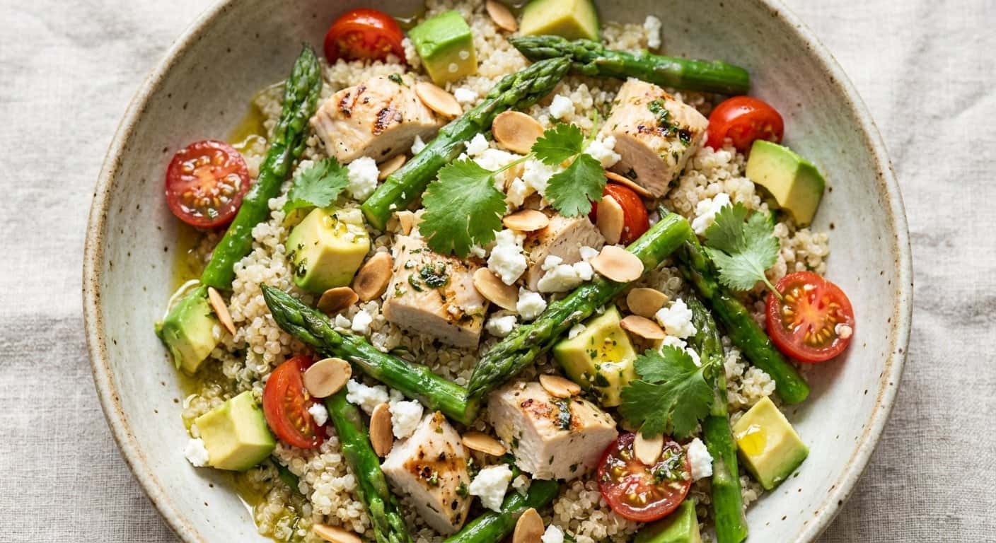 Ensalada Fría de Pollo con Quinoa y Espárragos