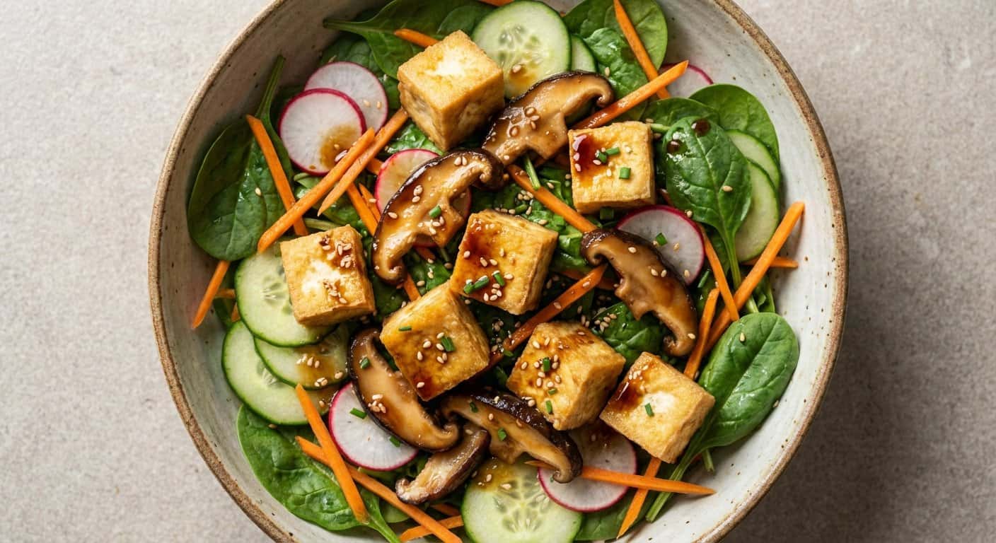 Ensalada Japonesa de Shiitake con Tofu y Salsa Tare