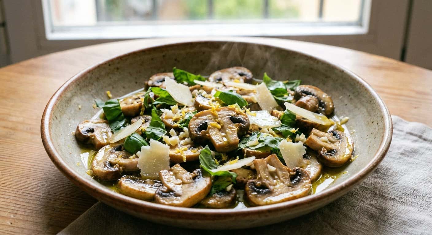 Ensalada rápida de champiñones y albahaca