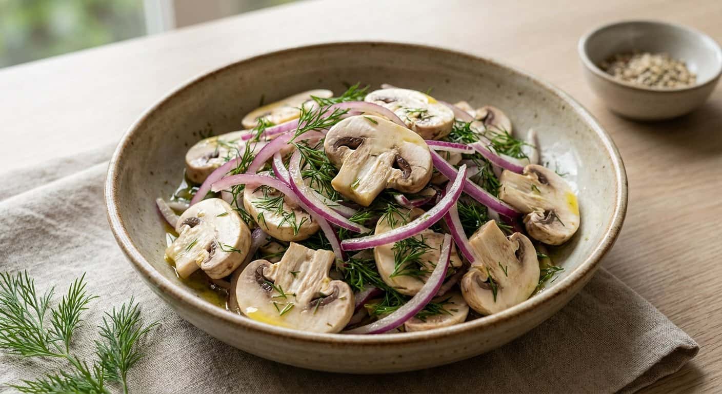 Ensalada Rápida de Champiñones y Eneldo