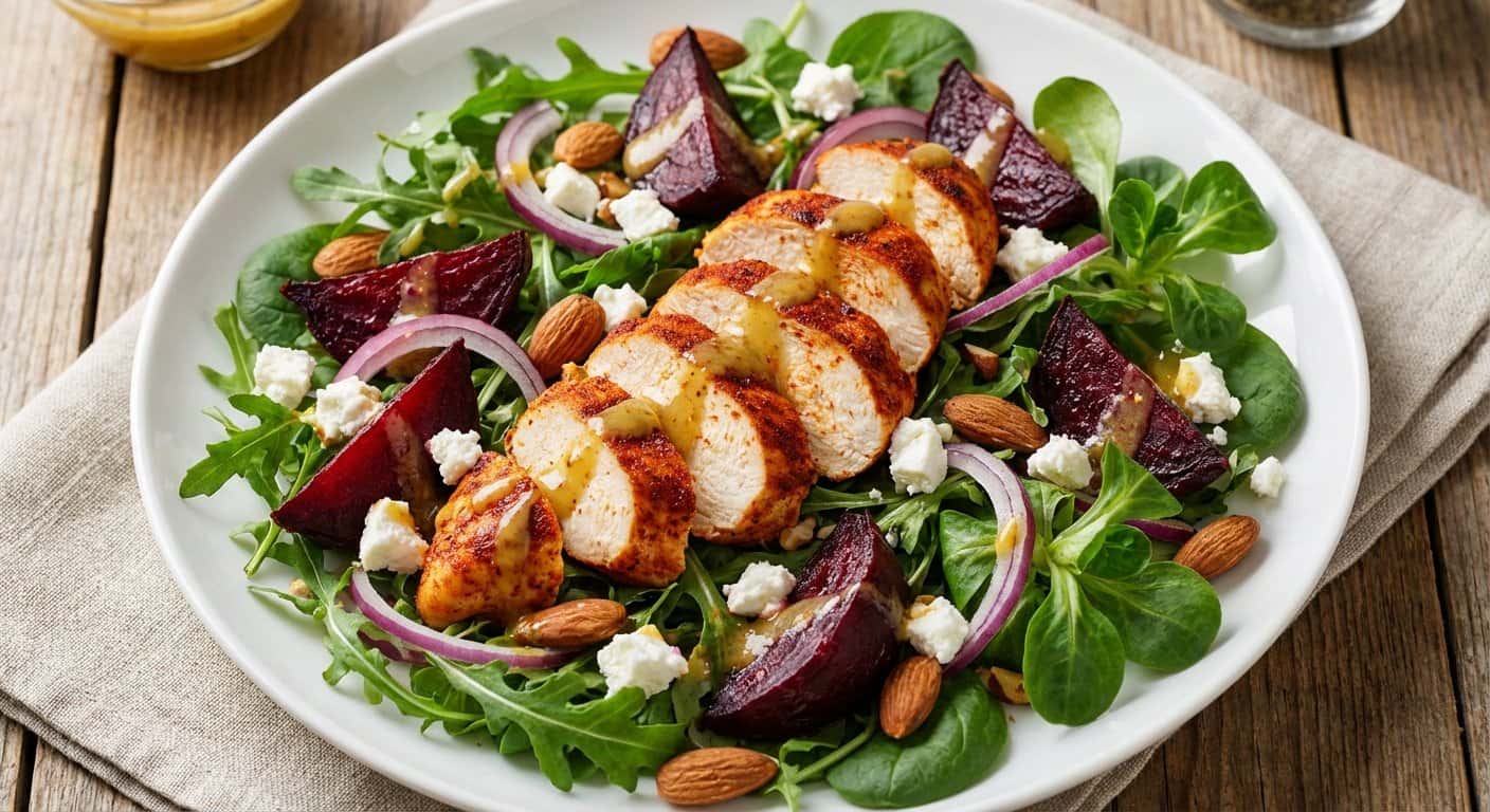 Ensalada Templada de Pollo con Remolacha y Almendras