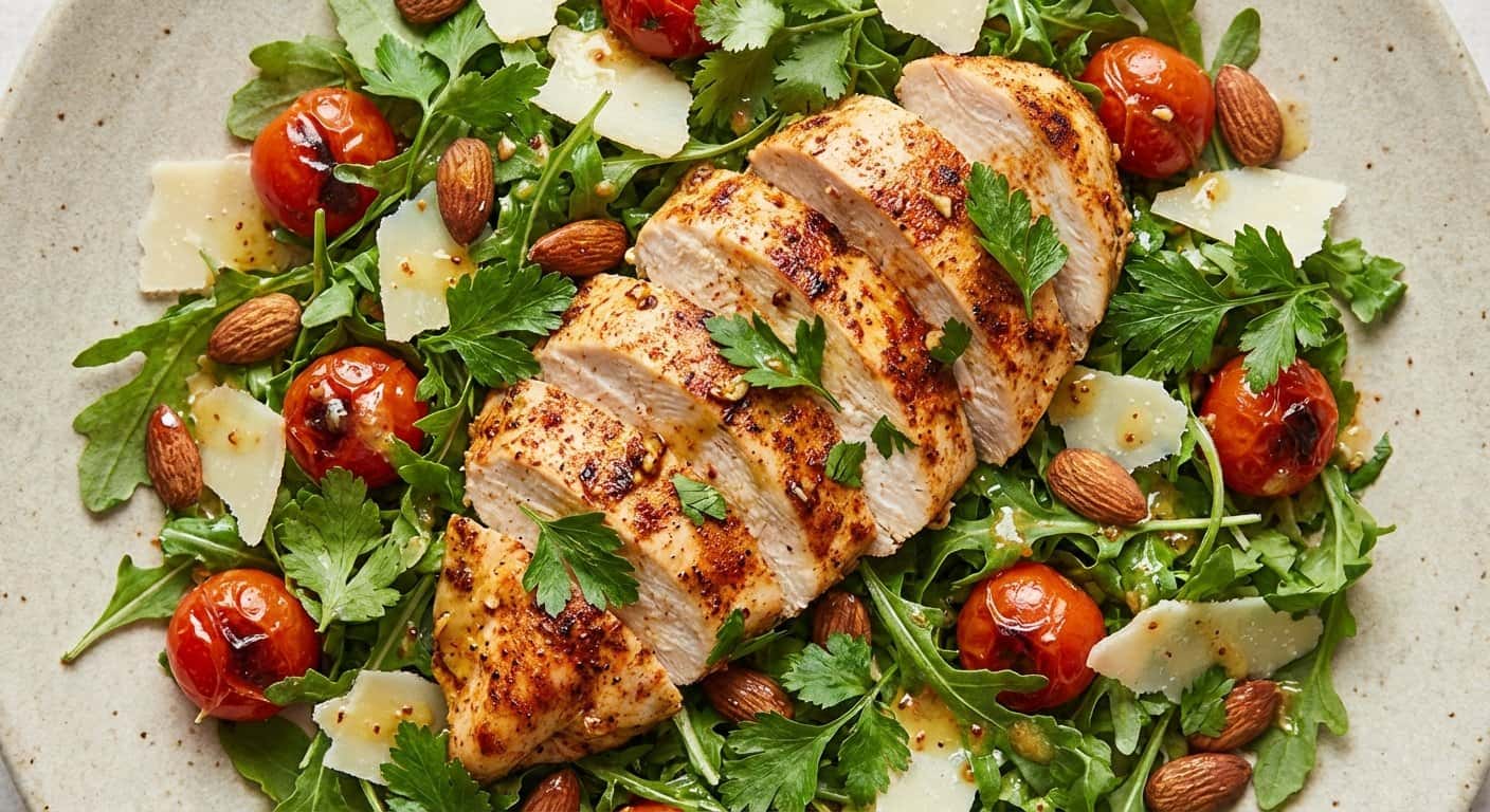 Ensalada Templada de Pollo con Rúcula y Hierbas Frescas