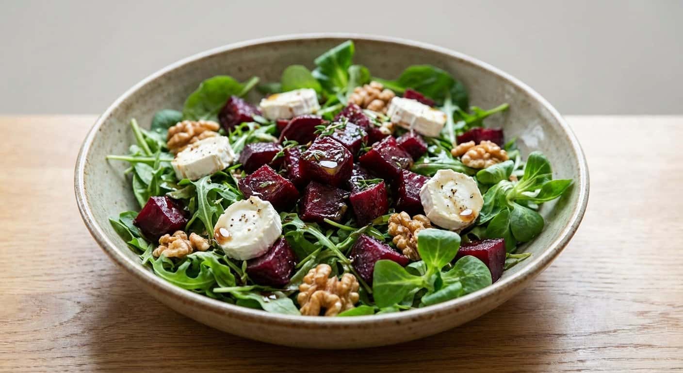 Ensalada Templada de Remolacha, Queso de Cabra y Nueces