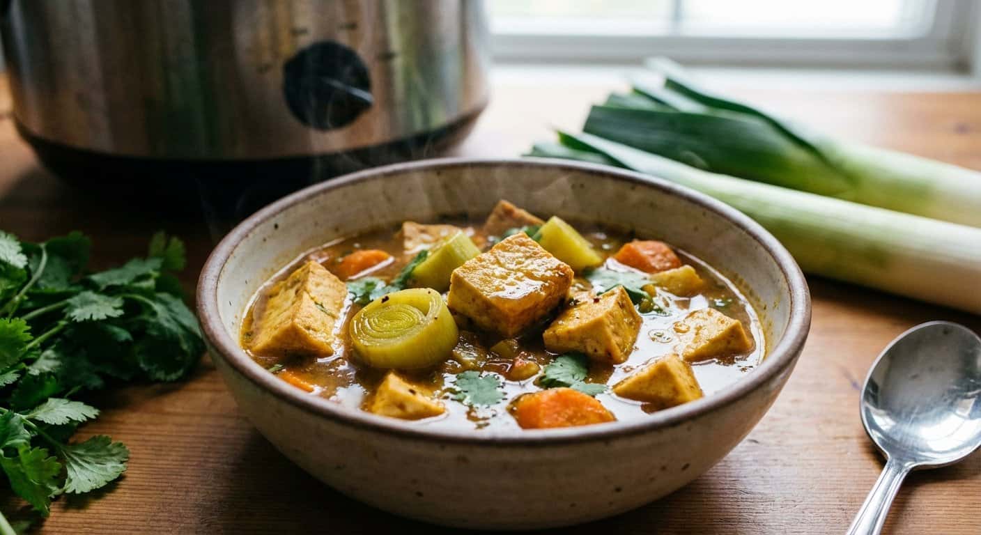 Estofado de Tofu con Puerro y Cilantro en Slow Cooker
