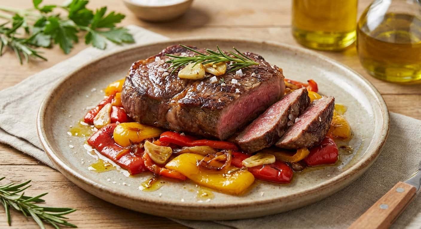 Filete de Ternera a la Plancha con Pimientos Asados