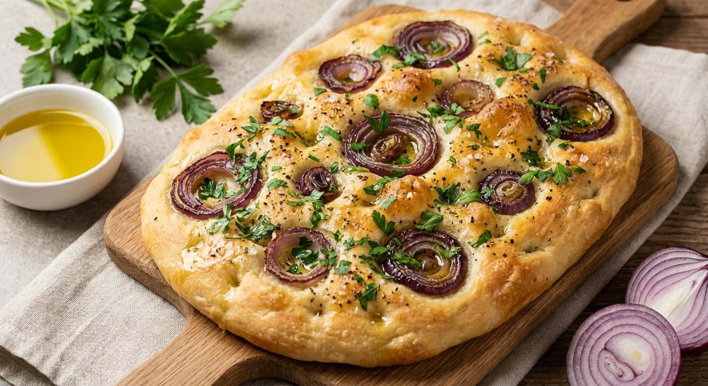 Focaccia con perejil y cebolla