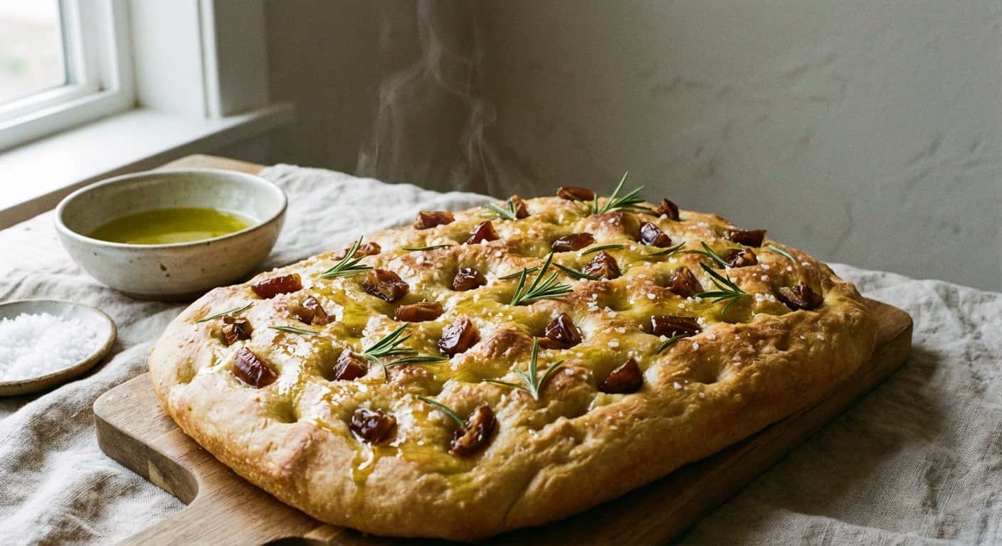 Focaccia con romero y dátiles