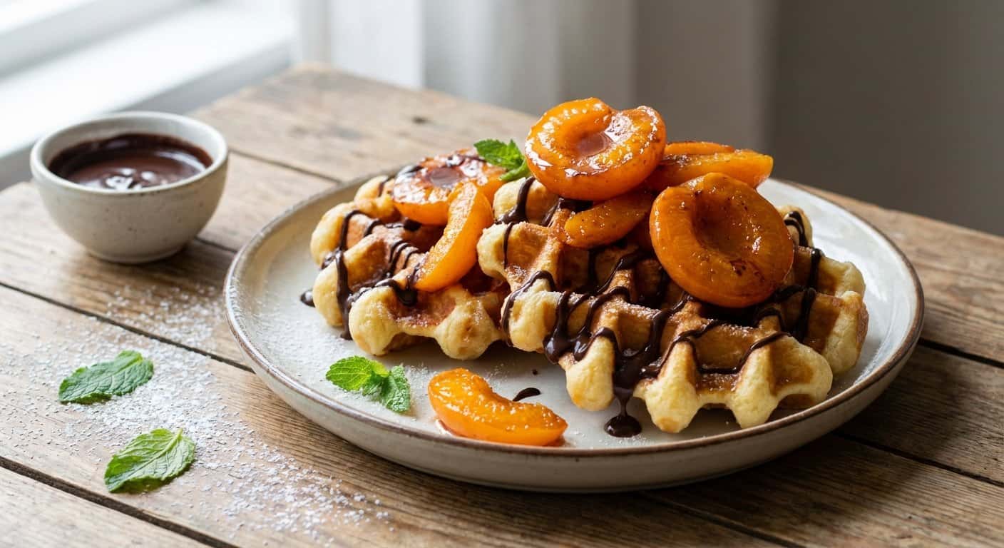 Gofres con albaricoque y chocolate negro