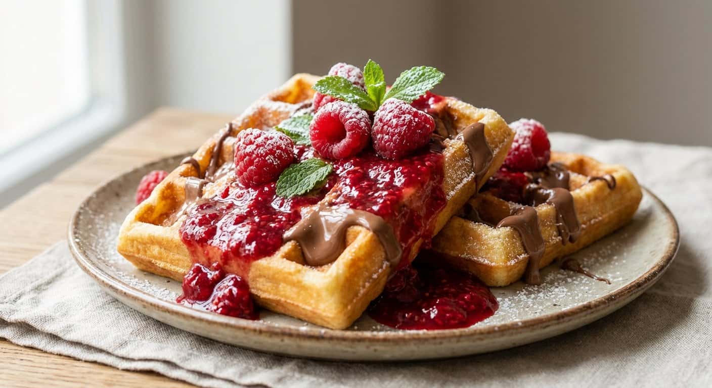 Gofres con Frambuesa y Chocolate con Leche