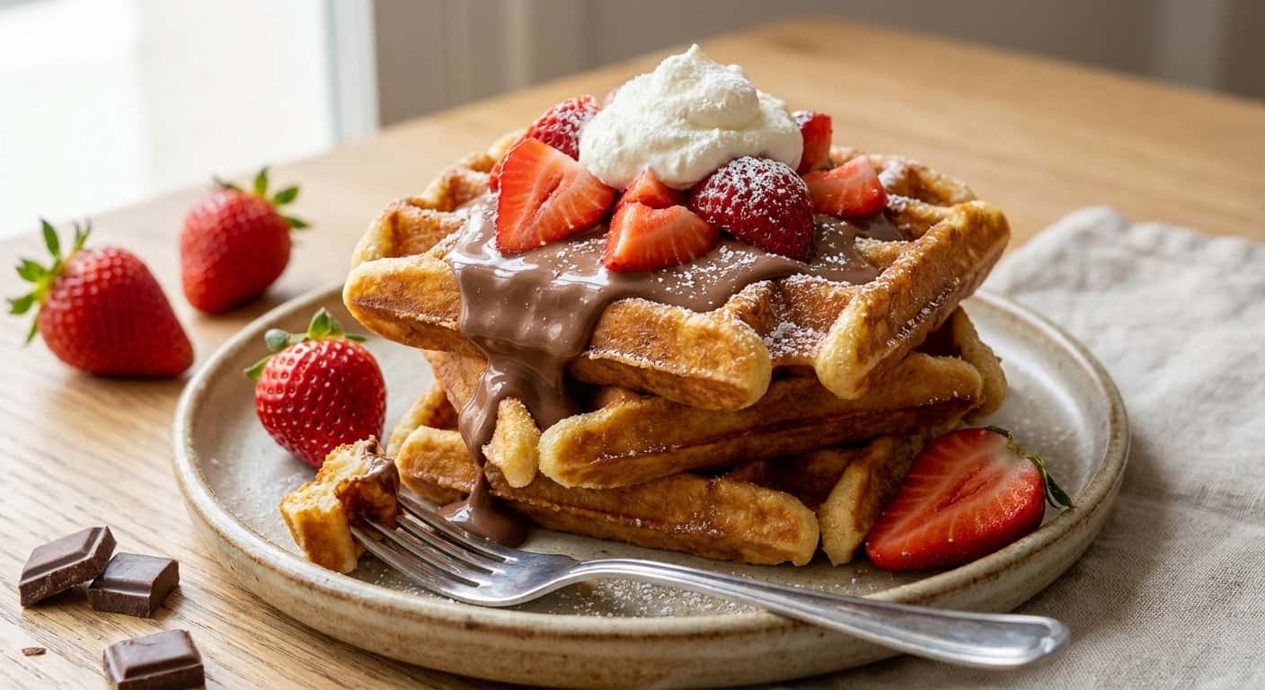 Gofres con Fresa y Chocolate con Leche