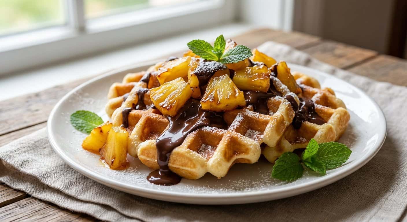 Gofres con piña y chocolate negro