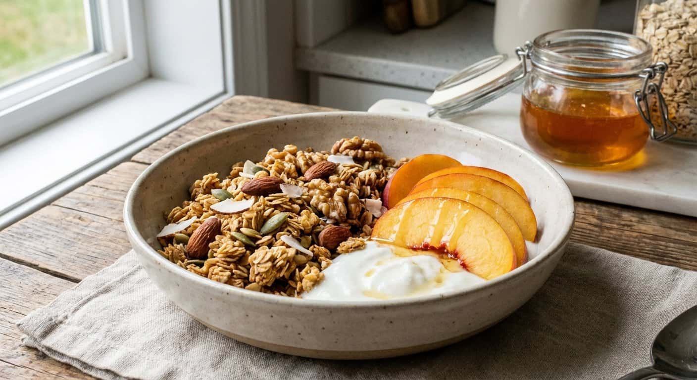 Granola Casera con Kéfir y Melocotón