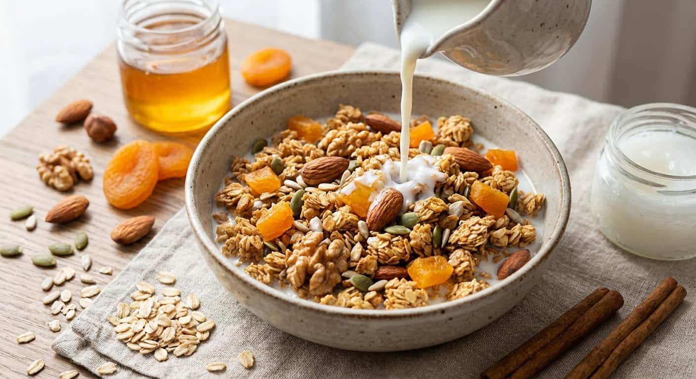 Granola Casera con Leche y Albaricoque