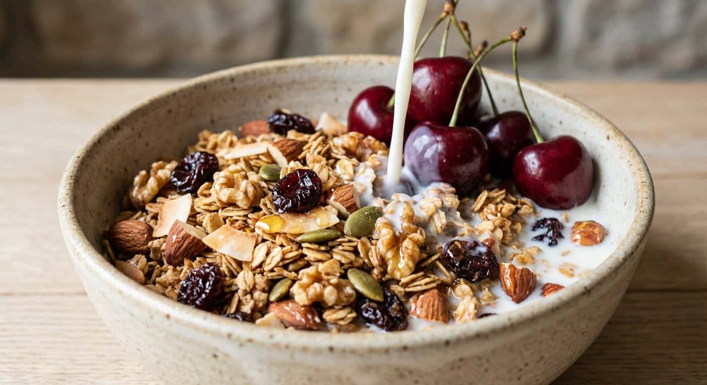 Granola Casera con Leche y Cereza