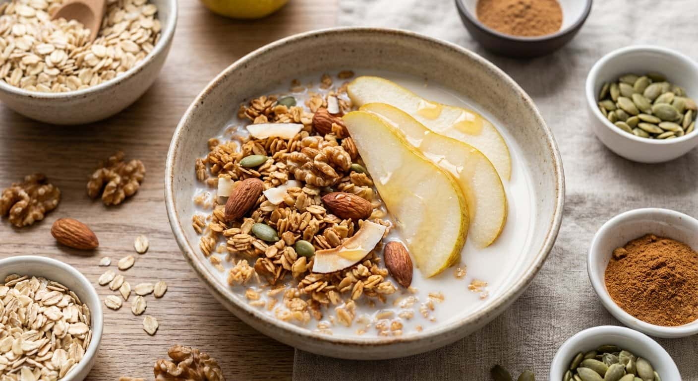 Granola Casera con Leche y Pera