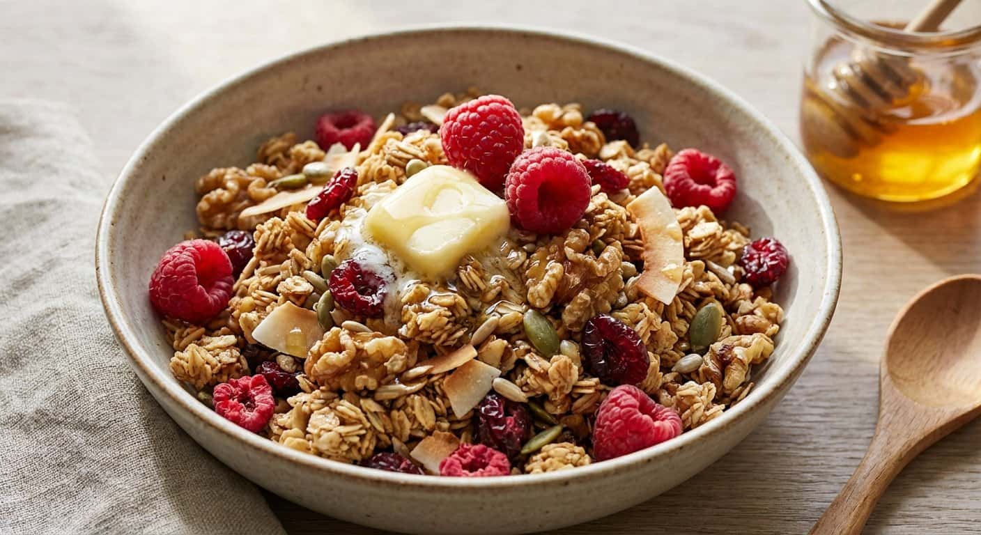 Granola Casera con Mantequilla y Frambuesa