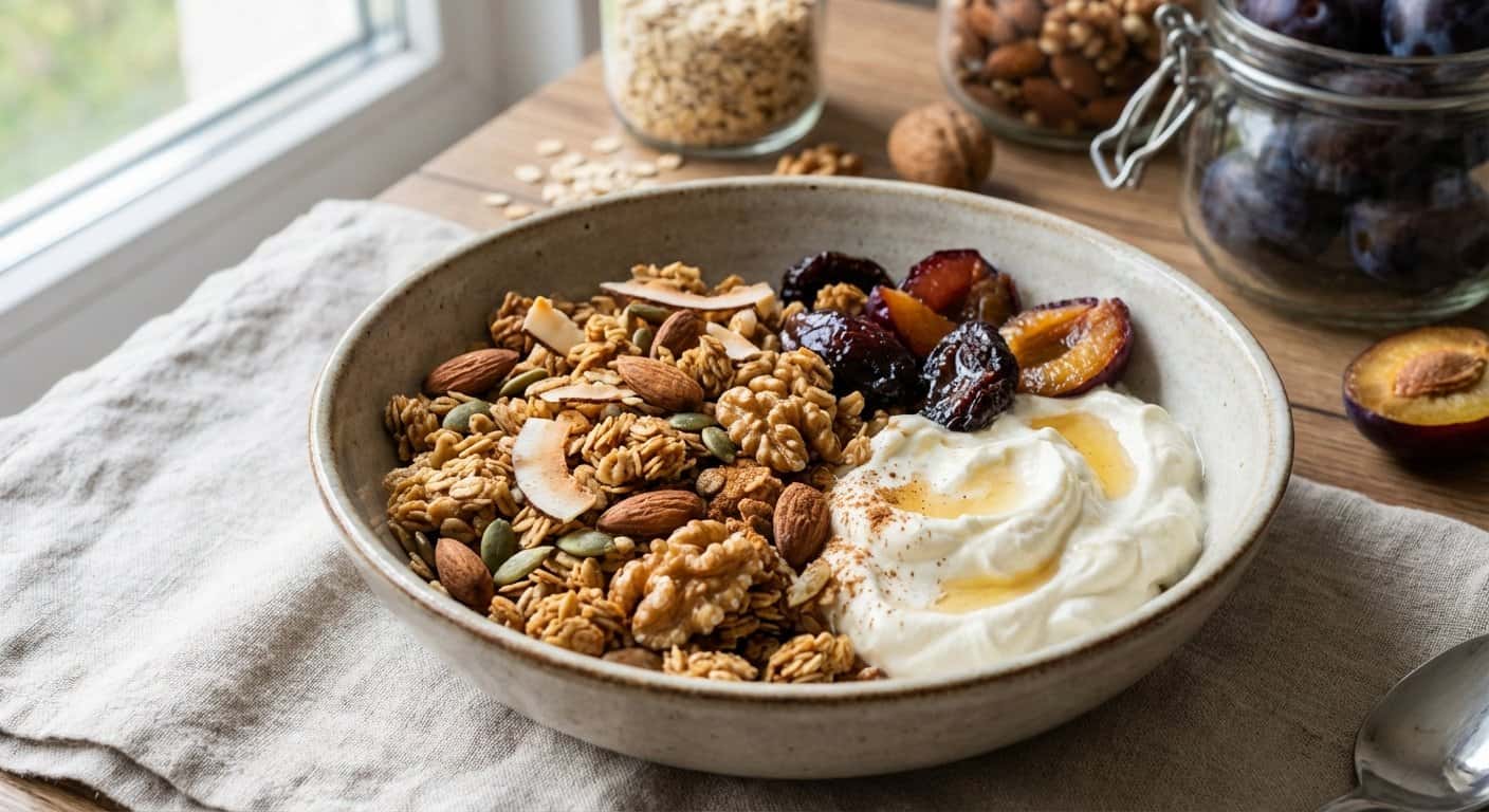 Granola Casera con Nata y Ciruela