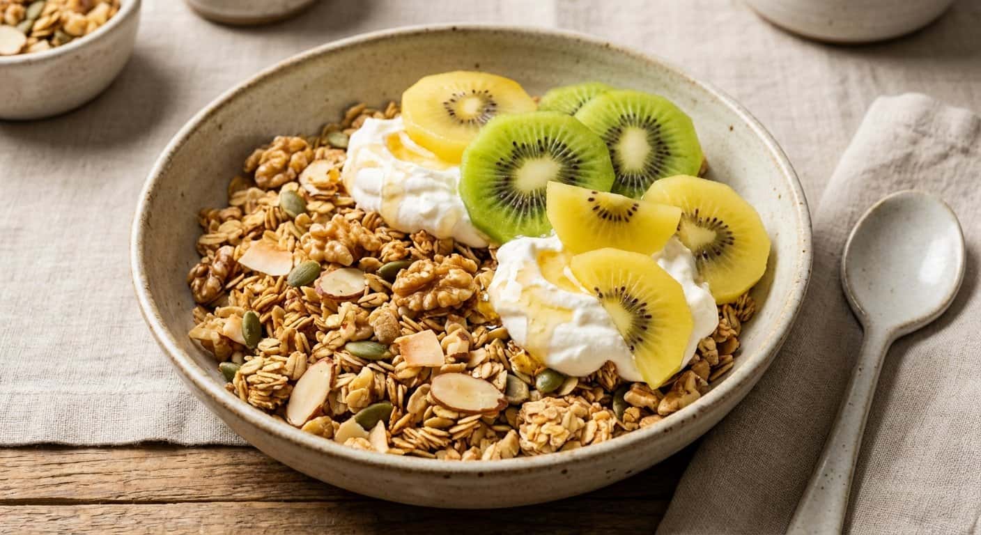 Granola Casera con Nata y Kiwi