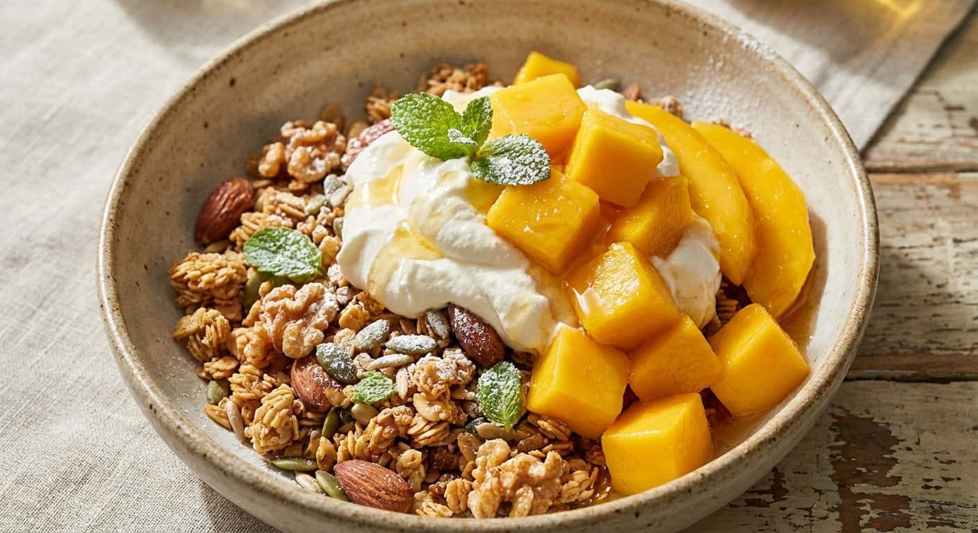 Granola Casera con Nata y Mango