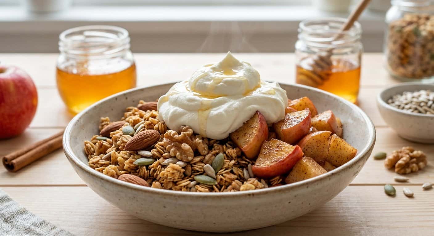 Granola Casera con Nata y Manzana